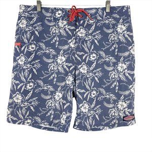 Vineyard Vines Board Swim Shorts Floral Blue White Polyester Men's Size 36